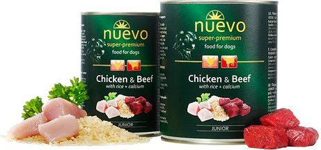Nuevo Dog Junior Chicken&Beef 400g - Konservuotas maistas šunims su vištiena ir jaučio mėsa.