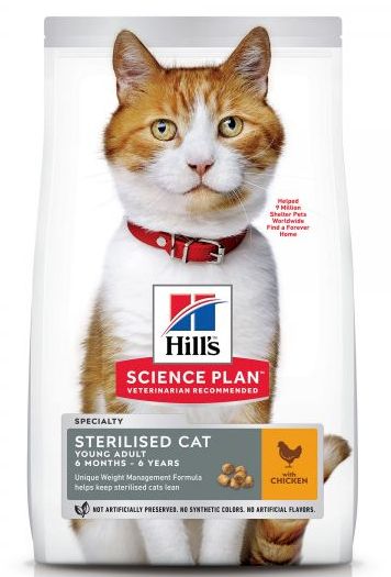 HILL'S CAT STERILISED CAT YOUNG ADULT CHICKEN 3KG - sausas maisto su vištiena sterilizuotiems jauniems ir suaugusiems katinams