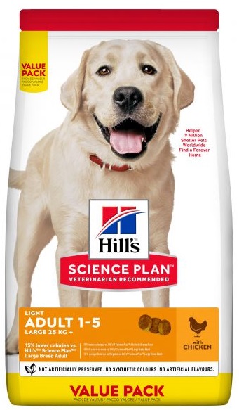 HILL'S DOG LIGHT LARGE BREED ADULT CHICKEN 18kg - Palengvinta mityba su vištiena didelių veislių šunims
