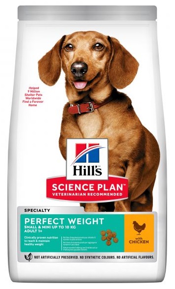 HILL'S DOG ADULT PERFECT WEIGHT MINI CHICKEN 1.5kg - sauša pašėrimo su vištiena mažų veislių suaugusiems šunims