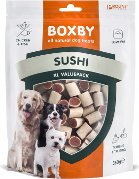 BOXBY ORIGINAL SUSHI FOR DOGS 360g - ŠUNŲ KŪDIKIAMS IR SUAUGUSIEMS (VIŠTIENA IR ŽUVIS)