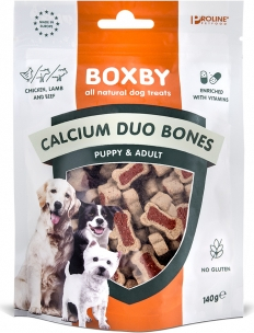 BOXBY CALCIUM DUO BONES 140G - SKANUSIS KALCIO KAUŠELIAI KALAKUTUKAMS IR SUAUGUSIEMS ŠUNIMS