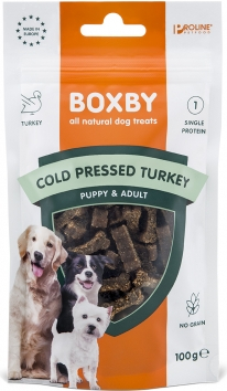 BOXBY COLD PRESED TURKEY TREAT 100G - ŠALTI SPAUDŽIAMAS SKANUS SU PUSTELĖJIMU ŠUNIMS