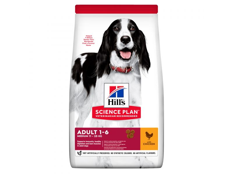 HIIL'S DOG ADULT MEDIUM CHIKEN 14 KG - sausas maisto su vištiena suaugusiems vidutinės veislės šunims