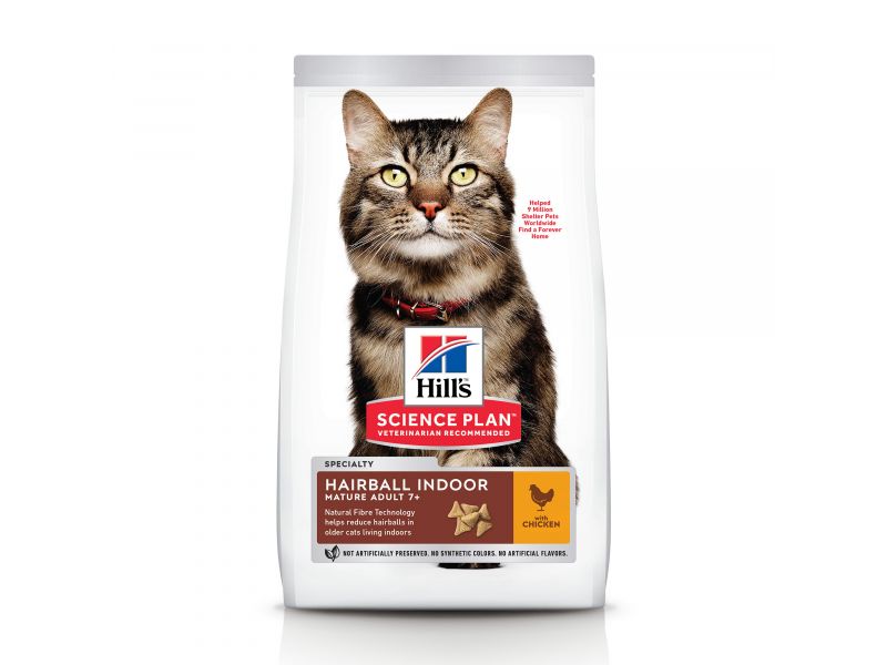 HILL'S CAT MATURE INDOOR HAIRBALL CHICKEN 1.5 kg - saušas pašaras su vištiena plunksnų pašalinimui brandžioms katėms