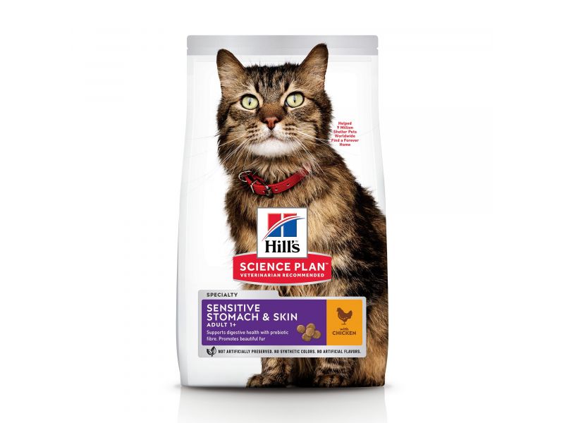 HILL'S CAT ADULT SENSITIVE STOMACH & SKIN CHICKEN 300G - SAUSAS MAISTO SU VIŠTIENA SUAUGUSIEMS JAUTRIEMS KATINAMS