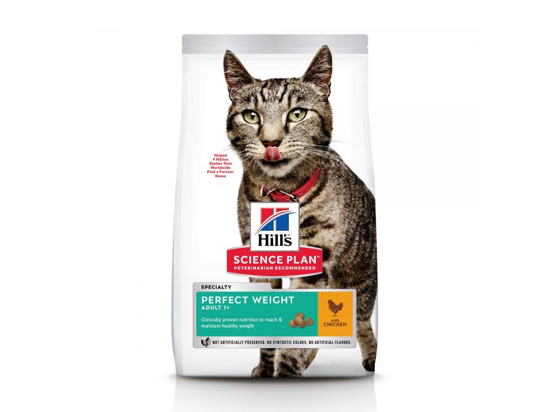 HILL'S CAT ADULT PERFECT WEIGHT CHICKEN 1.5 kg - sausas pašaros su vištiena suaugusiems katinams su pertekliniu svoriu