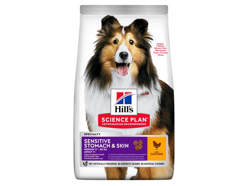 HILL'S DOG ADULT MEDIUM SENSITIVE STOMACH & SKIN CHICKEN 2.5KG - SAUSAS MAISTO SU VIŠTIENA SUAUGUSIEMS JAUTRIEMS ŠUNIMS