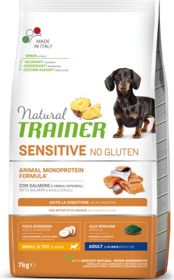 NT DOG SENSITIVE NO GLUTEN ADULT MINI SALMON 7KG - BEZGLIUTENO MAISTAS MAŽEMS VEISLĖMS JAUTRIEMS SUAUGUSIEMS ŠUNIMS SU LASIJA