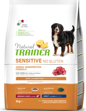 NT DOG SENSITIVE NO GLUTEN ADULT LAMB 3KG - BEZGLIUTENINIS MAISTAS JAUČIAMS VIDUTINIO IR DIDELIO VEISLIŲ SUNIAMS SU AVINELIU