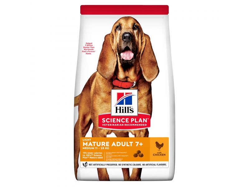 HILL'S DOG ADULT 7+ LIGHT CHICKEN 14 kg - lengvatinamas šunų maistas brandžiems šunims