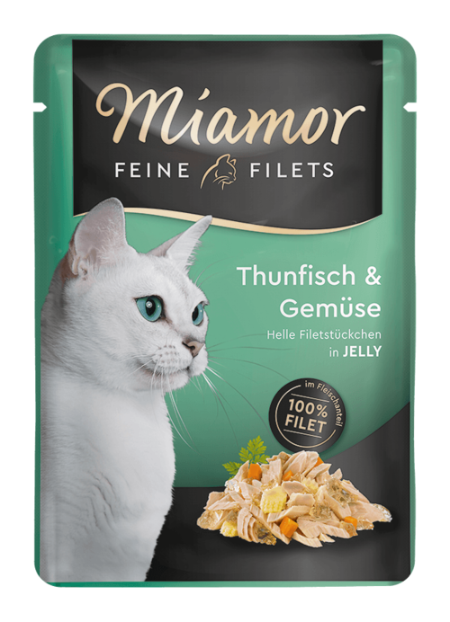 Miamor Feine Fillets 100g - Filetės gabalėliai želėje su tunu ir daržovėmis