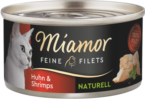 Miamor Feine Fillets Naturelle Huhn&Shrimps 80g - Vištienos filė gabaliukai su krevetėmis savo sultyse