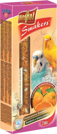 Apelsinų naujienėlis bangotiems papūgoms 90g - Vitapol STANDARD Smakers oranžinis budgie