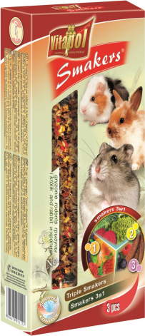 Nauji augli, daržovės ir ceratonia vaisiai 135g - Vitapol STANDARD Smakers 3 in 1 ropliams ir triušiams