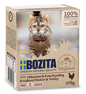 Bozita Chicken&Turkey Sauce 370g - Mėsos gabaliukai be grūdų su vištiena ir putniukų padažu