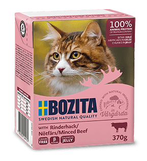 Bozita Minced Beef Jelly 370g - Bezgrainio mėsos gabalėliai su jautienos maltomis mėsomis želėje