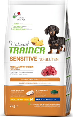 NT DOG SENSITIVE NO GLUTEN ADULT MINI LAMB 2KG - BEZGLIUTENINIS SAUSASIS MAISTAS SU ERIUKU MAŽŲ VEISLIŲ JAUTRIEMS SUAUGUSIEMS ŠUNIMS