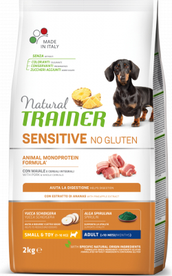 NT DOG SENSITIVE NO GLUTEN SMALL&T PORK 2 KG- visavertis be glitimo sausas pašaros su kiauliena suaugusiems mažų veislių šunims su jautria virškinimo sistema.
