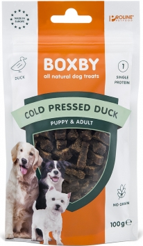 BOXBY COLD PRESED DUCK TREAT 100G - ŠALTI SPAUDIMO SKANUSIAMS SUNIMS SU PLUNKOMIS