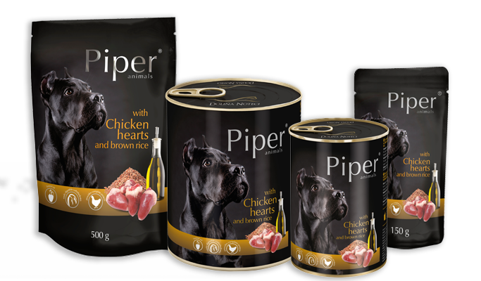 Piper Chicken Hearts Brown Rice 800g - Konservai šunims Vištienos širdys, rudos ryžiai