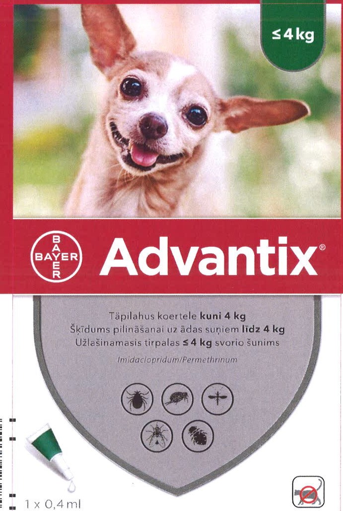 Advantix 200 mg / 40 mg tirpalas (pipetės) lašinamas ant odos šunims iki 4 kg 1gb