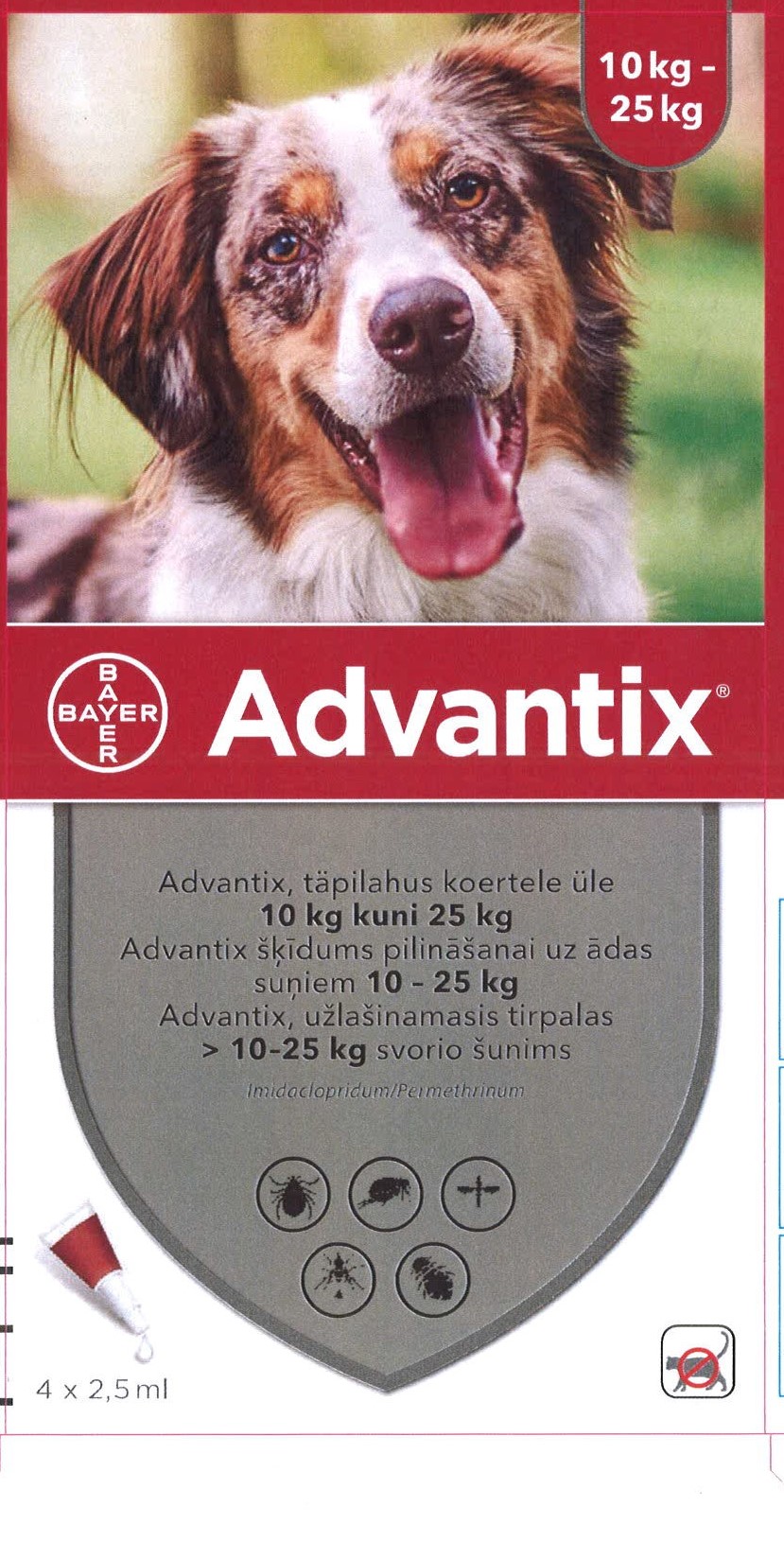 Advantix 250 mg / 1250 mg tirpalas (pipetės) lašinant ant odos sunims 10-25 kg 1gb