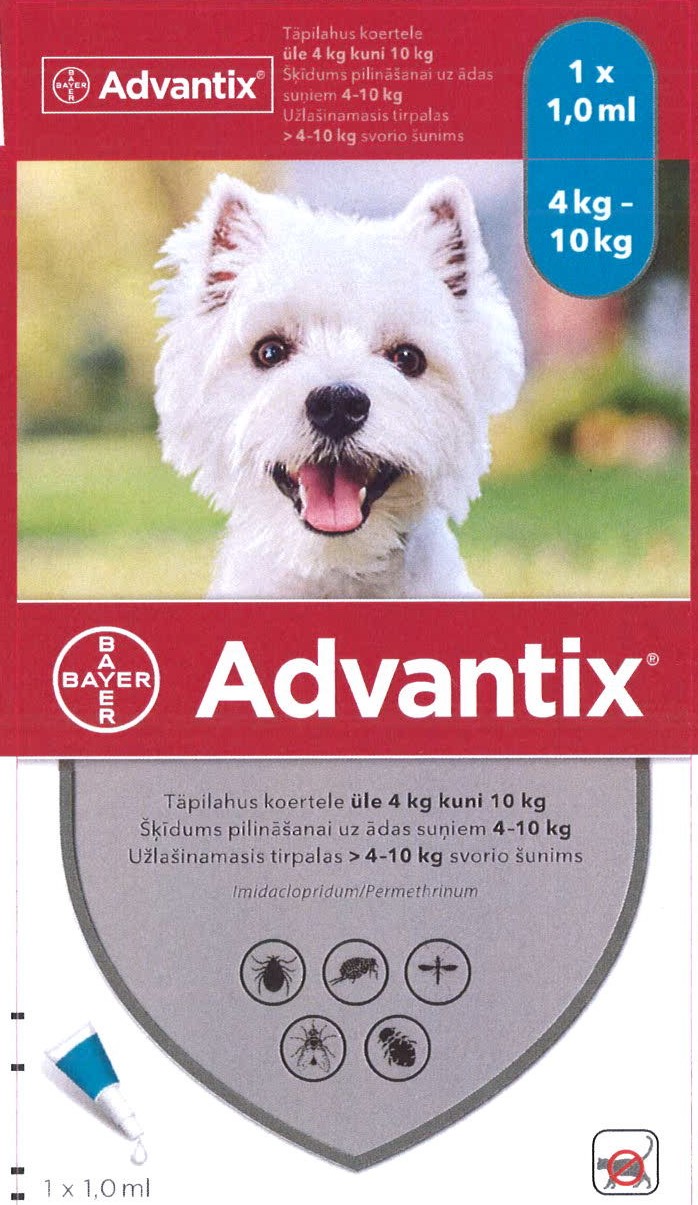 Advantix 5000 mg/100 mg tirpalas (pipetės) lašinant ant odos šunims 4-10 kg 1gb