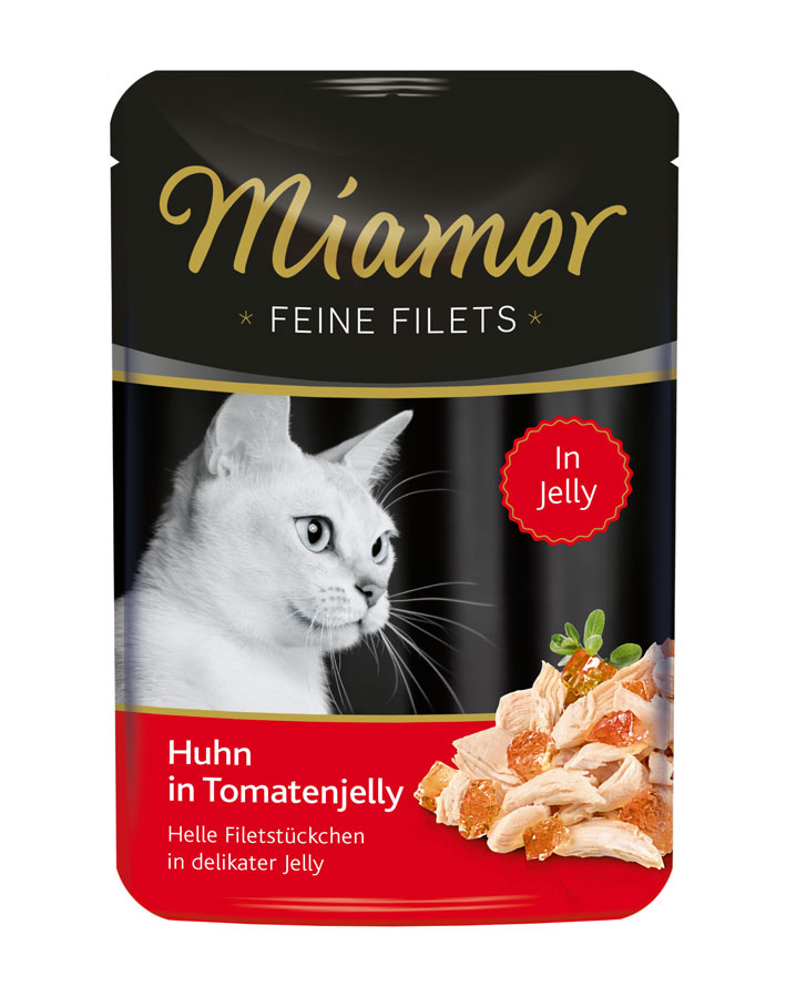 Miamor Feine Fillets 100g - Filejos gabaliukai želėje su vištiena ir pomidorais