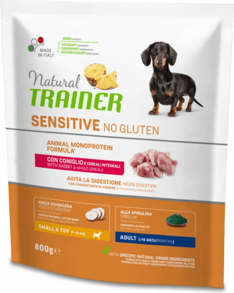 NT DOG SENSITIVE NO GLUTEN ADULT MINI RABBIT 800 G - PILNAS VERTĖS BE GLUTENO SU TRIUŠIO MĖSA IR PILNAVERTIS GRAUDŲ MAŠA MAŽAI/LABAI MAŽAI VEISLĖMS SUAUGUSIEMS ŠUNIMS