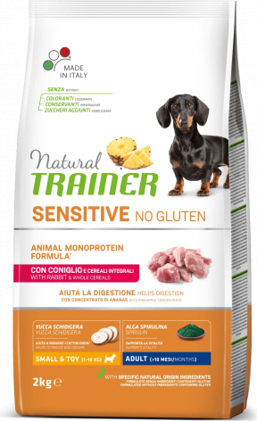 NT DOG SENSITIVE NO GLUTEN ADULT MINI RABBIT 2 KG - PILNAVERTIS BE GLUTENO SU TRIUŠIO MĖSA IR PILNOGRAUDŽIŲ GRŪDAIS MAŽŲ/LABAI MAŽŲ VEISLIŲ SUAUGUSIEMS ŠUNIMS