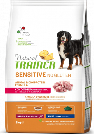 NT DOG SENSITIVE NO GLUTEN ADULT MEDIUM/MAXI TRIUŠIS 3 KG - PILNATIŠKA GLUTENO NE turinti su TRIUŠIO MĖSA DIDELIŲ IR VIDUTINIŲ VEISLIŲ Suaugusiems šunims
