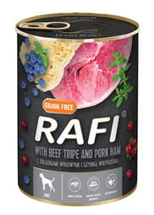 Piper Rafi Adult with Beef Tripe and Pork Ham, Cranberry and Blueberry 400gr - Su jaučio skrandžiu ir kiaulienos šonkauliukais