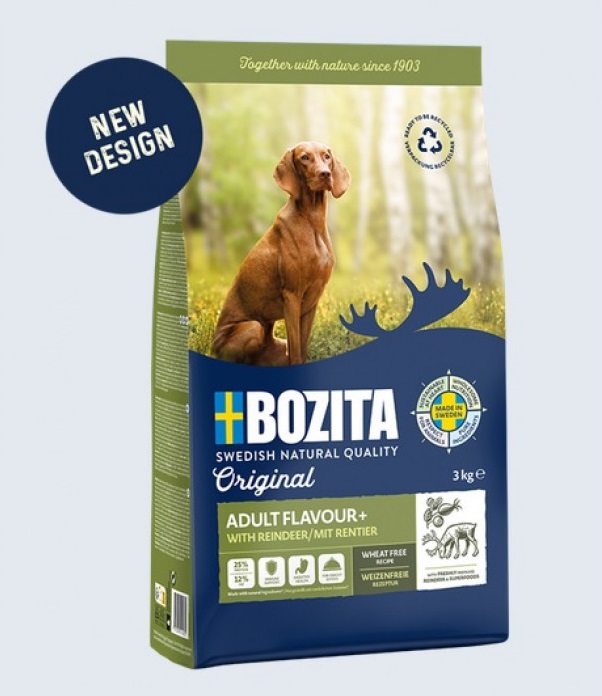 Bozita Original Adult Flavour Plus 12kg - bezgliuteno sausas maisto su šiauriniai elniai išrankiems šunims