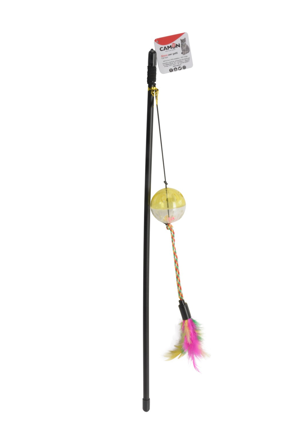 Žaislai Katinams - Lazdele su plunksnomis ir kamuoliuku, 46cm