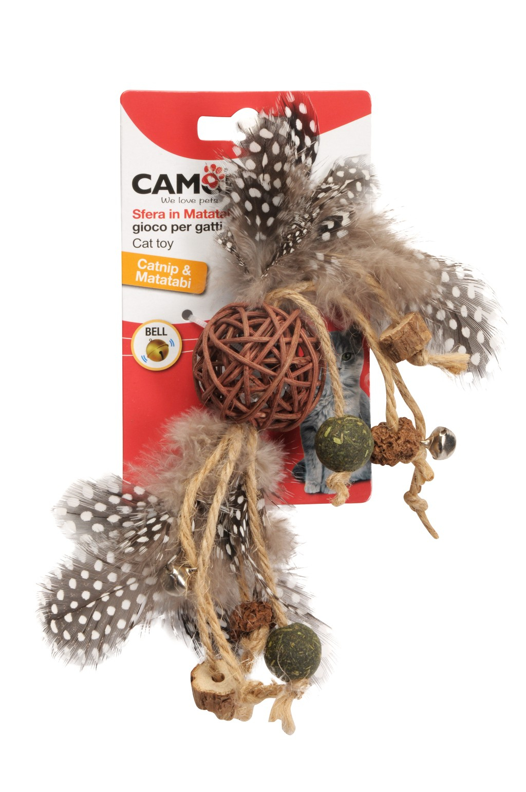 Žaislas katei - Matatabi kamuoliukas su džiuto virve, katnipu ir skambučiu 24cm