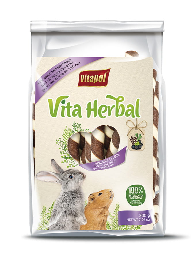 VITA HERBAL vaisių ir daržovių vamzdžiai smulkiesiems knygai ir triušiams 200g