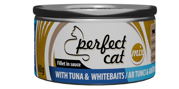 PERFECT CAT WITH TUNA&WHITEBAITS SAUSE 80G - VISAVERTIŠKAS MITYBOS KATĖMS SU TUNU IR ANŠOVIŲ PADĖKLU