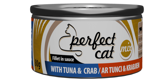 PERFECT CAT WITH TUNA&CRAB 80G - PILNAVERTĖ MITYBA KATĖMS SU TUNU IR KRABŲ PADAIKU