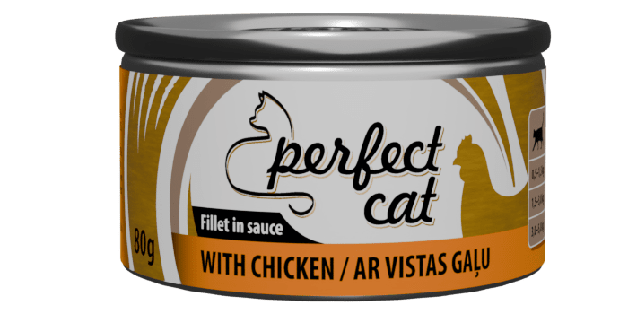 PERFECT CAT WITH CHICKEN 80G - PILNAS VERTĖS MAISTAS KATĖMS SU VIŠTIENOS MĖSA SULTYSE