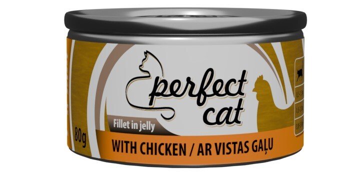 PERFECT CAT WITH CHICKEN 80G - PILNAVERTIŠKAS MAISTAS KATĖMS SU VIŠTIENOS MĖSA GELIU