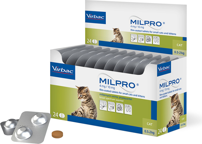 Virbac Milpro 4 mg/10 mg tbl. katem 0.5-2 kg N24*