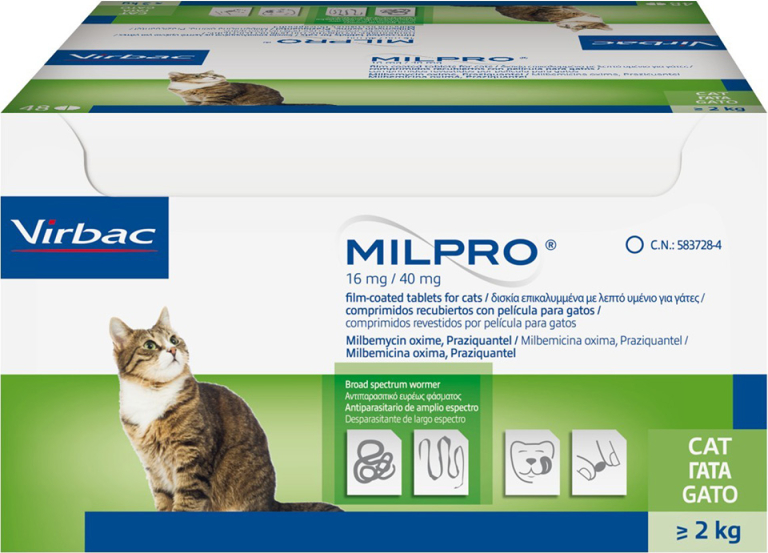 Virbac Milpro 16 mg/40 mg tbl. katei virš 2 kg N48*