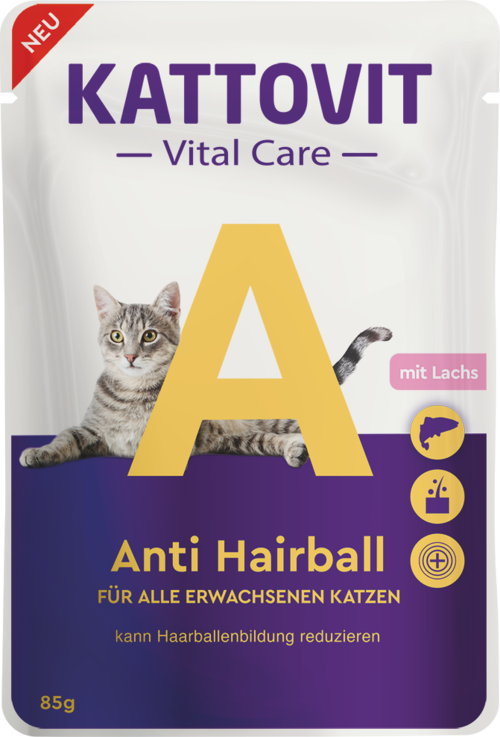 Kattovit Vital Care Anti Hairball 85g - Konservuoti katinui su lašiša, gali sumažinti plaukų kamuoliukų susidarymą