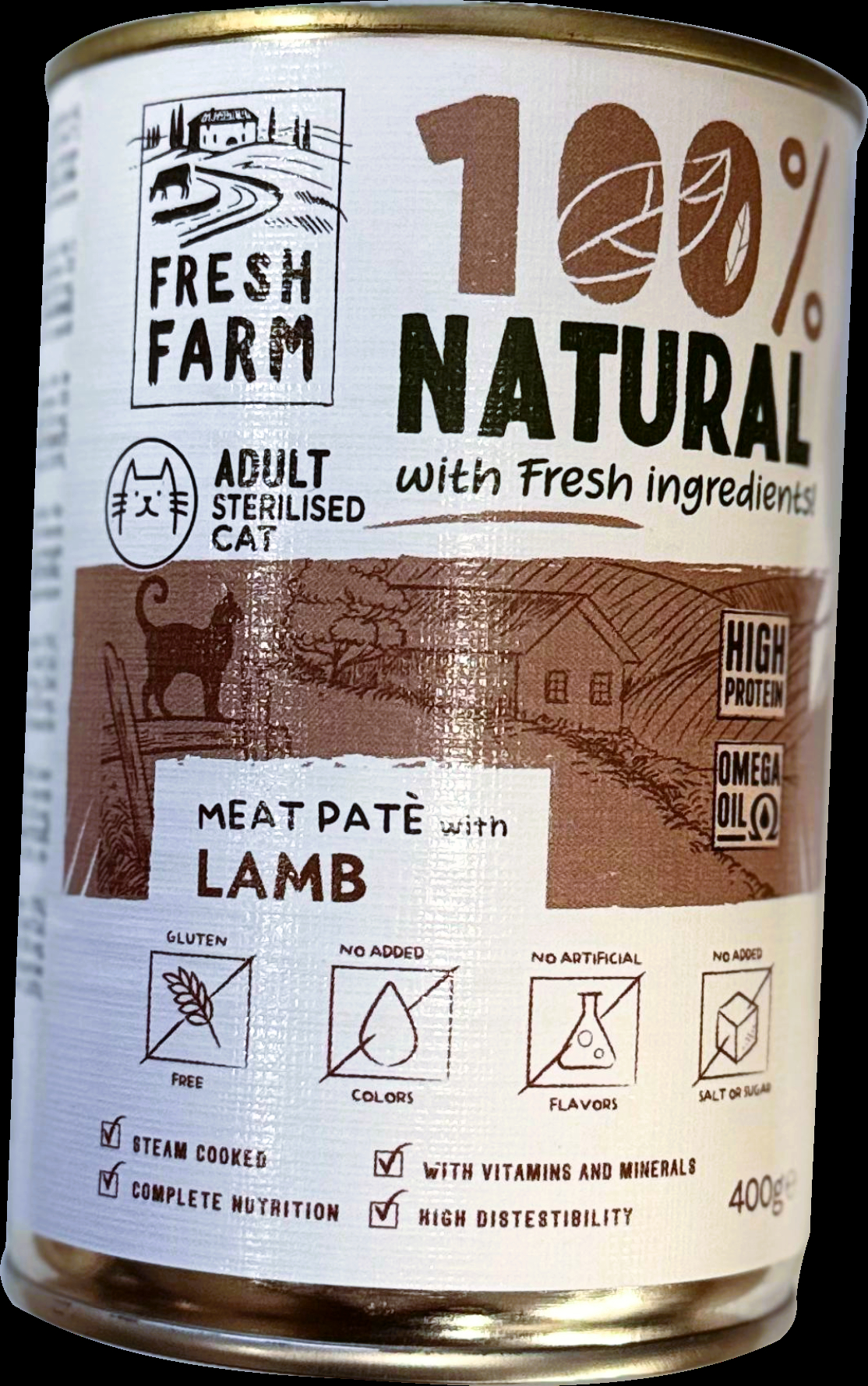 Prefera Fresh Farm CAT Smooth pate su aviena 400 gr - subalansuotas maistas katėms, bei pate tipo konservai katėms, su avienos mėsa.