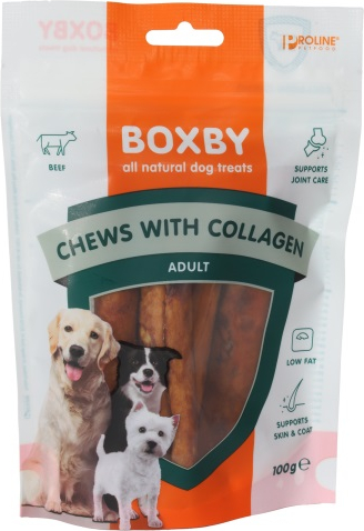 Boxby Kramtoma su kolagenu 100g - papildomas maistas produktas suaugusiems šunims, Boxby užkandžiai su kolagenu