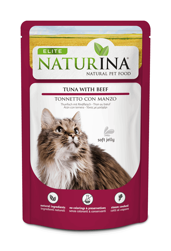NATURINA ELITE WET TUNA WITH BEEF IN JELLY 70G - KONSERVI KATĖMS (TUNCIKAS SU JAUČIU ŽELĖJE)