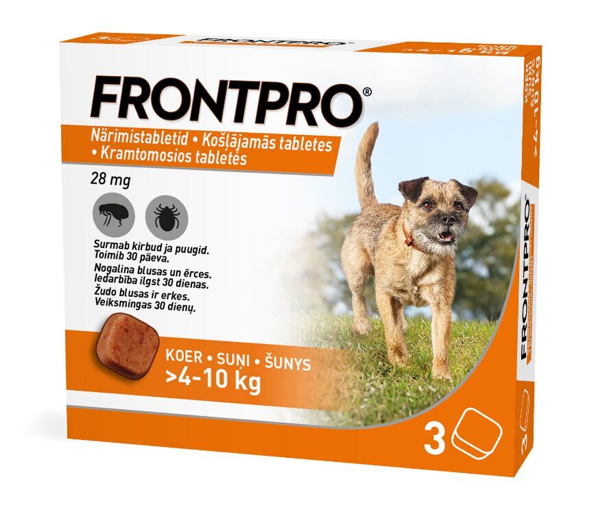 FRONTPRO 28MG KRAMTOMOS TAB N1 (1 tabletė) ŠUNIMS (>4-10KG) - Priešblusų ir priešerkčių kramtomosios tabletės