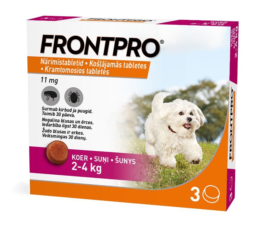 FRONTPRO 11MG KOŠĻ TABL ŠUNIMS (2-4KG) S N1 (1 tabletė) - Nuog priešblusų ir priešerkių kramtomosios tabletės