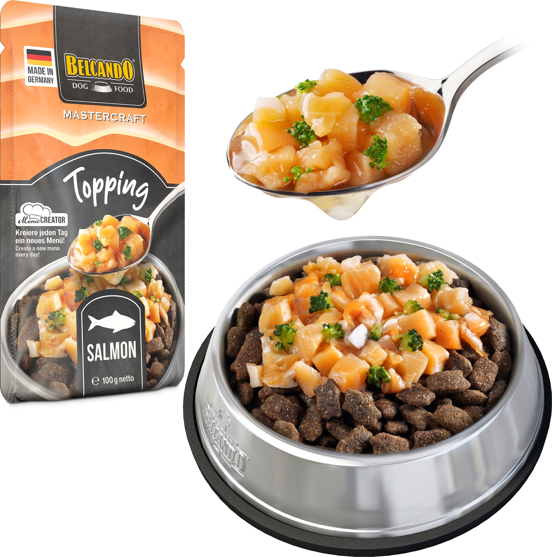 BELCANDO MASTERCRAFT TOPPING LAŠIŠA SU BROKOLIAIS 100G - KONSERVAI ŠUNIMS